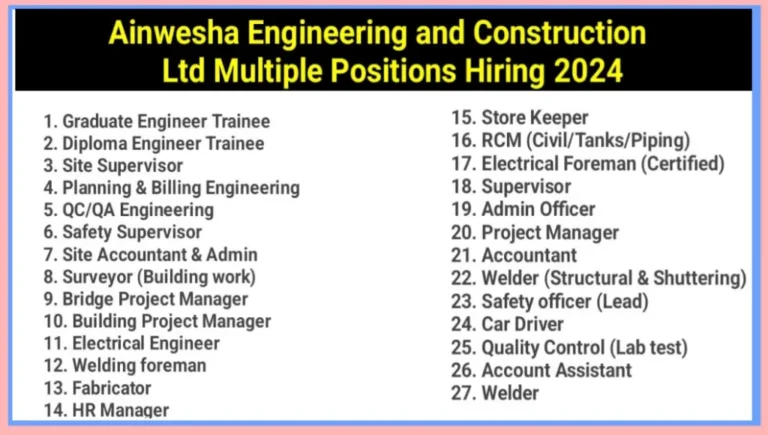 Ainwesha Engineering and Construction Ltd Vacancy 2024