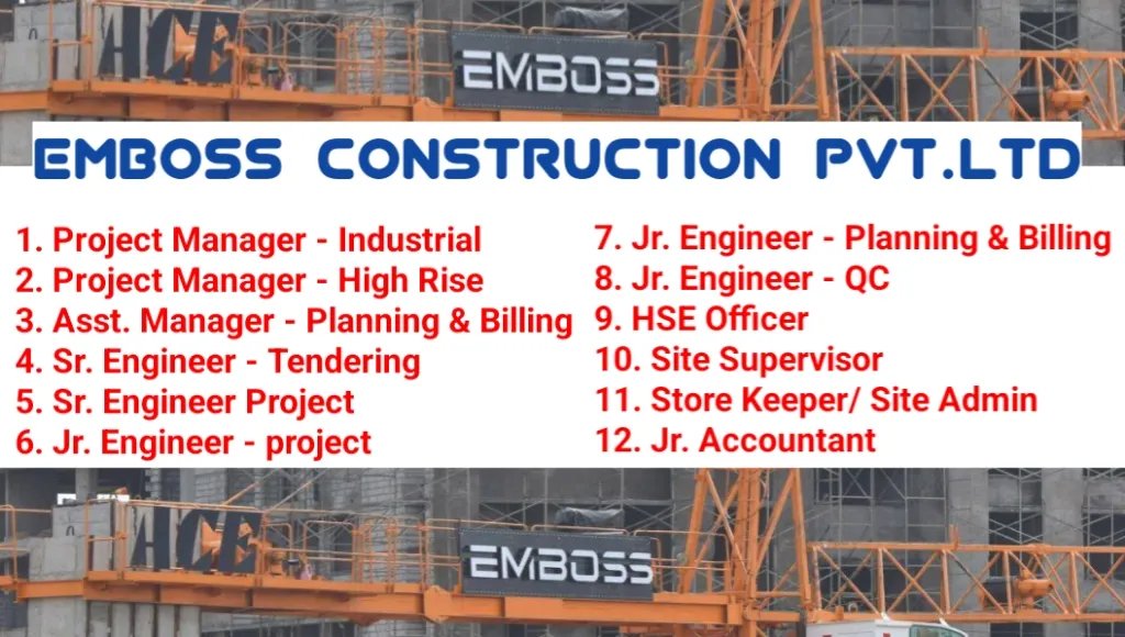 Emboss Construction Pvt Ltd Hiring 2024