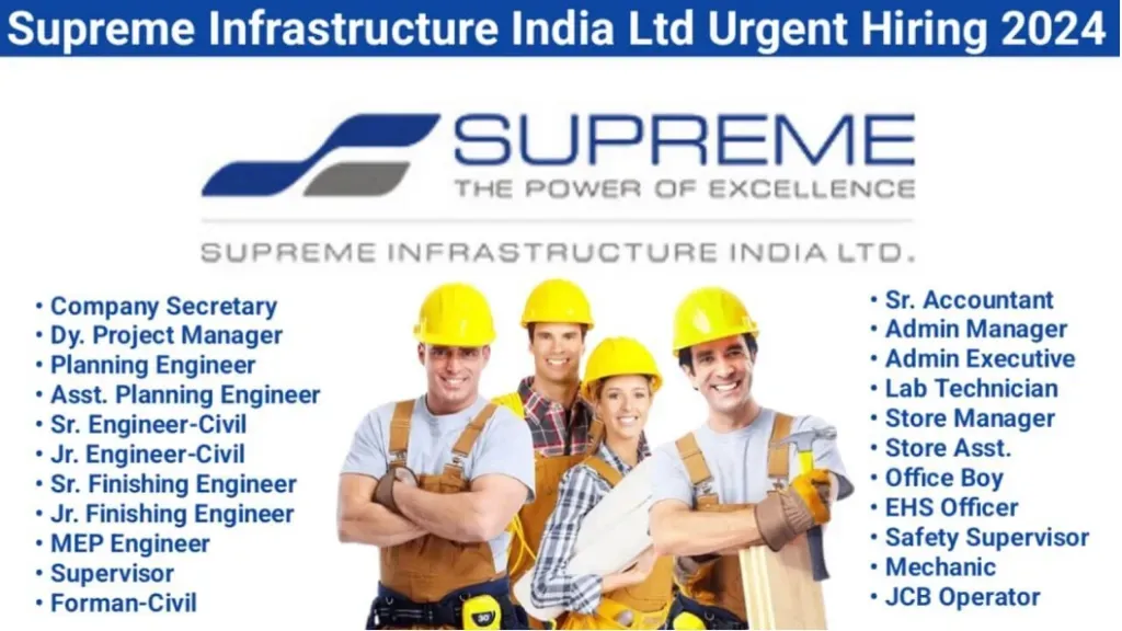 Supreme Infrastructure India Ltd Vacancy 2024 l Construction Job ...