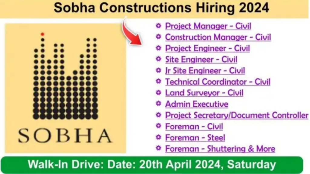 Sobha Constructions Walk-In Interview 2024