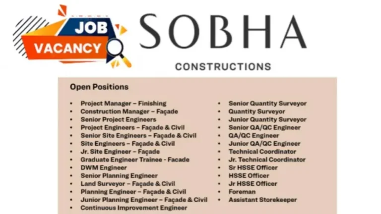 Sobha Constructions Mega Recruitment 2024