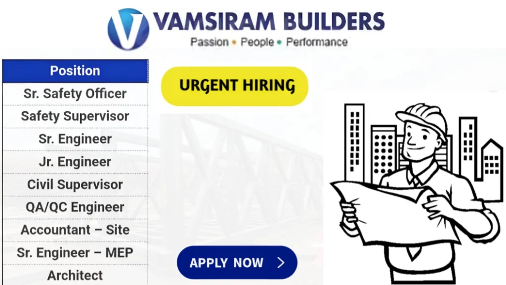 Vamsiram Builders and Developers Pvt Ltd Urgent Hiring