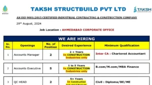 Taksh Structbuild Pvt. Ltd. Hiring 2024