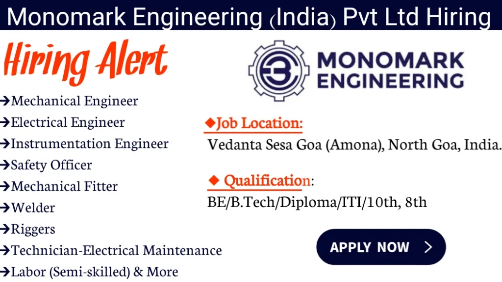 Monomark Engineering (India) Pvt Ltd Hiring 2024