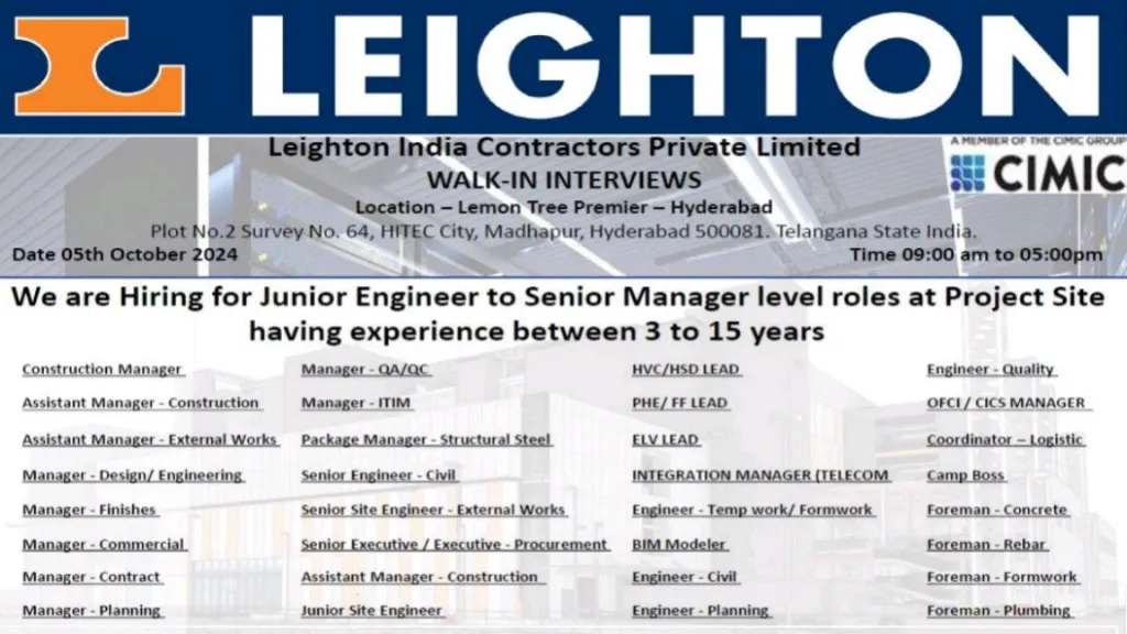 Leighton India Job Opportunities 2024