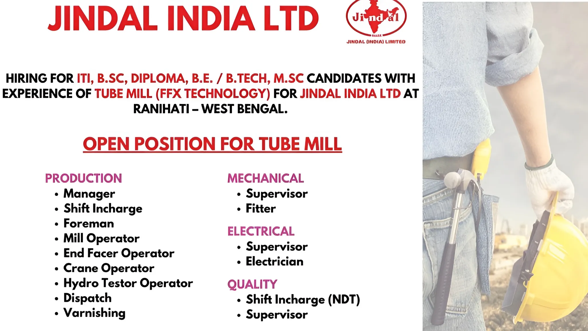 Exciting Job Opportunities at Jindal India Ltd