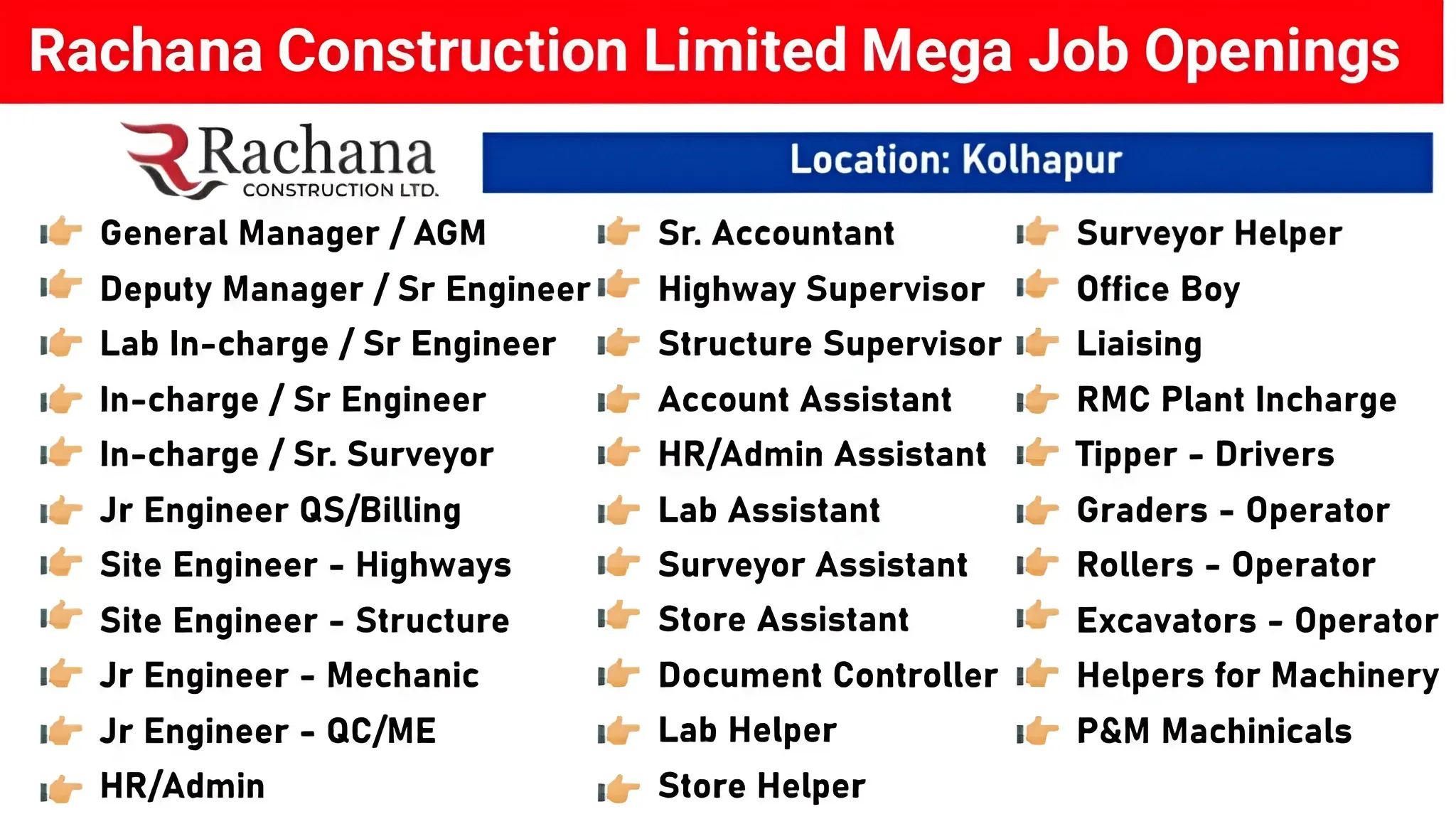 Rachana Construction Limited Hiring