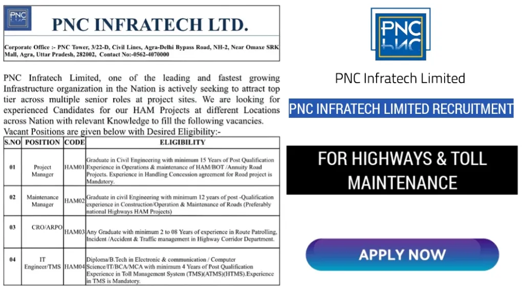 PNC Infratech Pvt Ltd Vacancy