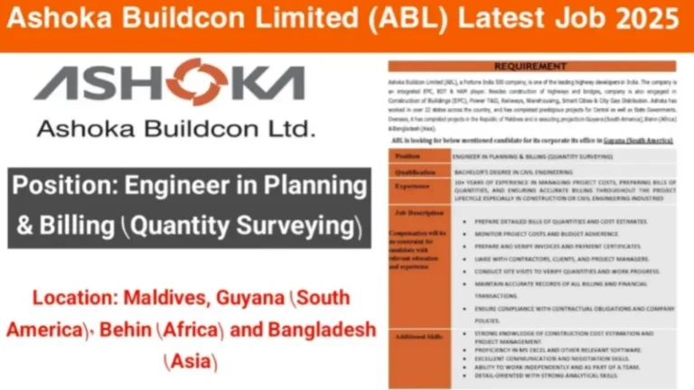 Ashoka Buildcon Ltd (ABL) Job Vacancy 2025